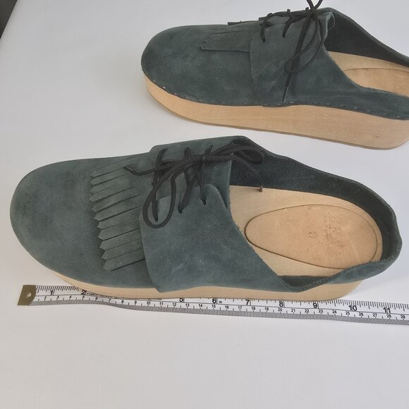 Bryr Clogs Platform shoes. Zoe style. Deep green nubuck leather. - Picture 2 of 7